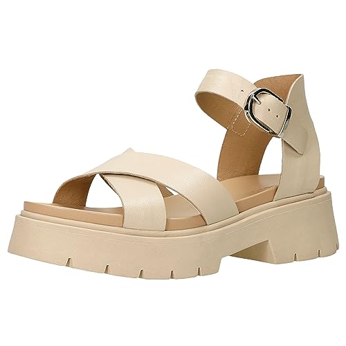 WOJAS - Damen Sandalen mit Blockabsatz, Sommerschuhe, aus Glattleder, Lederfutter, Bequem, 76135-54 - Beige, Gr. 39 von WOJAS