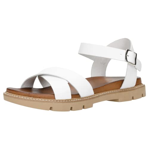 WOJAS - Damen Sandaletten I Licorice Leder I Weiches Innenfutter I Flache Braune Sohle I Attraktiver Look I 76036-59 Weiß, Gr. 38 WOJAS - Damen Sandaletten I Licorice Leder I Weiches Innenfutter I Flache Braune Sohle I Attraktiver Look I 76036-59 Weiß, Gr. 38 von WOJAS