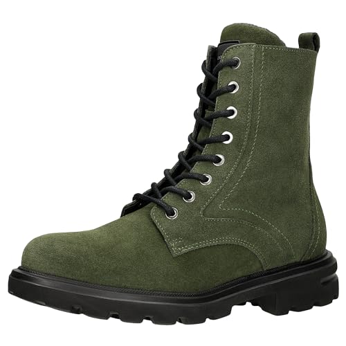 WOJAS - Damen Schnürboots, Stiefeletten mit Warmfutter, aus Sich Angenehm Anfühlendem Spaltleder, mit Dekorativem Logo und Hinten Zugschlaufe, 64112-67 - Grün, Gr. 38 von WOJAS