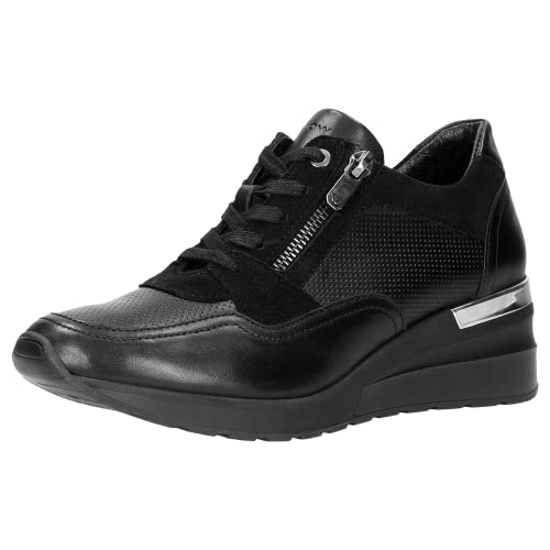 WOJAS - Damen-Sneaker/mit Dekorativem Verschluss/Leder Sneakers/Bequeme Schuhe/Schnürschuhe - Schwarz, 46091-71, Größe 37 von WOJAS