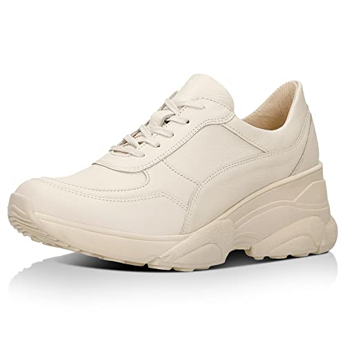 WOJAS - Damen-Sneakers I Hohe Sohle I Strapazierfähiges genarbtes Leder I Komfort und Komfort I Lässiger Stil I Plateauschuhe I 46106-54 - Beige, Gr. 40 von WOJAS