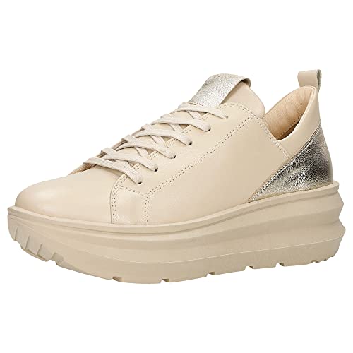 WOJAS - Damen Sneakers I mit Goldenem Dekorativen Einsatz I aus Hochwertigem Glattleder I mit Beschichtetem Leder I das Futter aus Schweinsleder I Klassische Schnürschuhe I 46228-58 - Beige, Gr. 41 von WOJAS