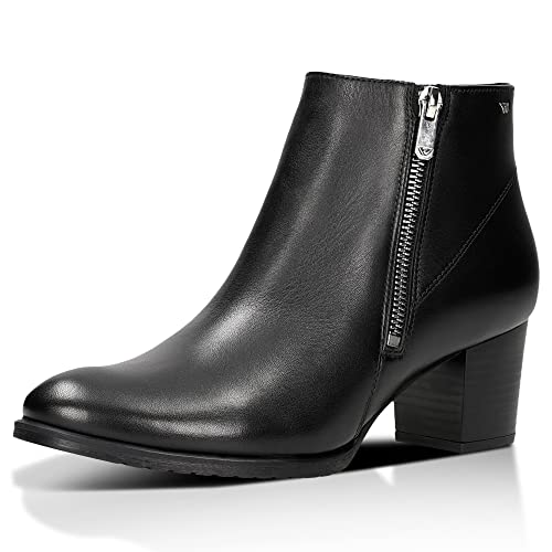 WOJAS - Damen Stiefeletten I Mit Niedrigem Absatz I Attraktives Design I Hochwertigen Materialien I Casual Stil I Aus Glattleder I Sohlenhöhe 1 cm - 3 cm I 55065-51 - Schwarz, Gr.37 von WOJAS