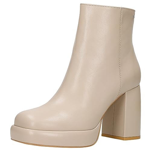 WOJAS - Damen Stiefeletten mit Blockabsatz, aus Glattleder, mit Reißverschluss, Elegant und Bequem, 55202-54 - Beige, Gr. 40 von WOJAS