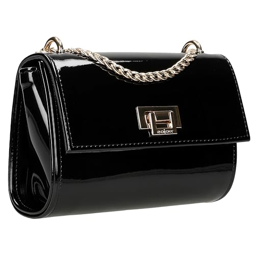 WOJAS - Damen Tasche, aus Hochwertigem, Exklusivem Lackleder, Damen Handtasche mit Stilvoller Kette, Damen Umhängetasche mit Kühnen Design, 80374-31 - Schwarz von WOJAS