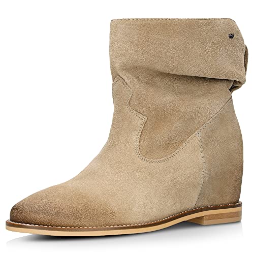 WOJAS - Damenstiefel mit Keilabsatz I Weiches Futter I Gefütterter Schaft I Bequemer Anziehgriff I Veloursleder I 55098-64 - Beige, Gr. 37 von WOJAS