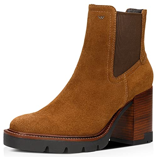 WOJAS - Damenstiefeletten I mit Blockabsatz I Hohen I aus Spaltvelours gefertigt I Futter aus Schweinsleder I 2 cm – 9 cm Hohe Laufsohle I 55157-62 - Braune, Gr. 36 von WOJAS
