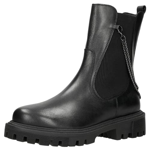 WOJAS - Damenstiefeletten | Stiefeletten aus Leder | Damenschuhe mit Kette | Bequeme Schuhe | Ideal für Herbst | Schwarz 55064-51 Gr. 38 von WOJAS