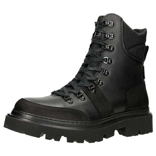 WOJAS - Herren Biker Boots, Massive, mit Modernistischem Design, Herren Stiefeletten aus Glattleder in Kombination mit Nubukleder und Cordura-Gewebe, 24091-71 - Schwarz, Gr. 42 von WOJAS