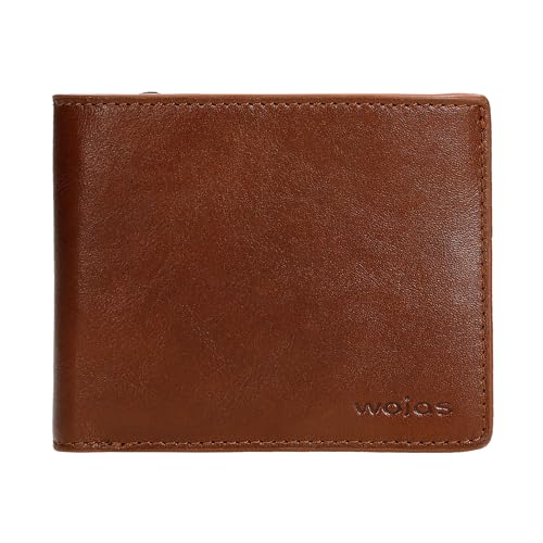 WOJAS - Herren Brieftasche, aus Hochwertigen Glattleder, Brieftasche für Männer ist 11 x 9,5 x 2 cm Groß, mit Reißverschlüsse und Druckknöpfe, 91072-53 - Hellbraun von WOJAS