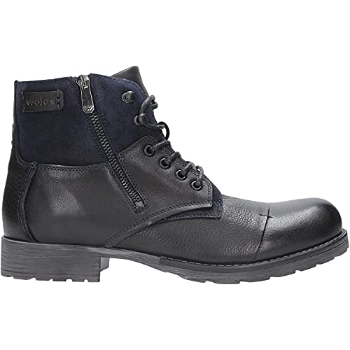 WOJAS Herren Stiefel Winterschuhe Gefüttert aus Leder – Warme Winterboots mit Schnürsenkeln und Reißverschluss – Schwarz-dunkelblau, 8234-76, Gr. 43 von WOJAS