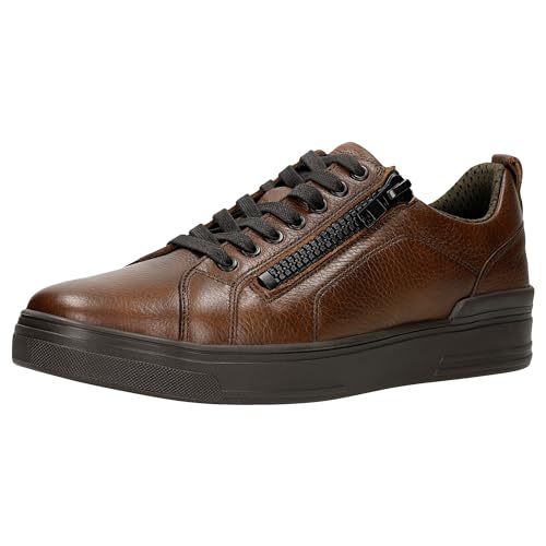 WOJAS - Herren Turnschuhe, Klassische Schnürschuhe, Herrenturnschuhe mit Dekorative Reißverschluss Imitation, aus Hochwertigem Glattleder, Futter aus Gewebe, 10149-52 - Dunkelbraun, Gr. 43 von WOJAS