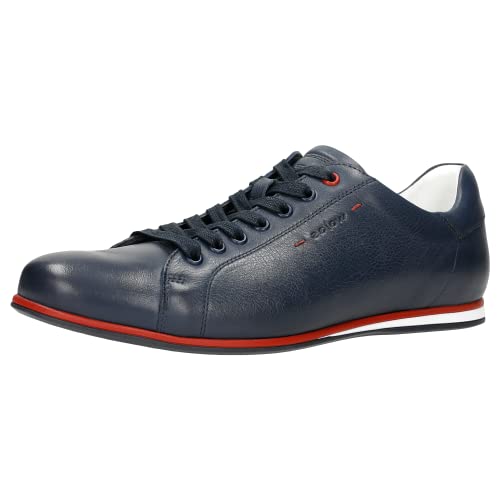 WOJAS - Herrenhalbschuhe | Roter Akzent auf der Unterseite | Leder mit Natürlicher Narbung | Schnürschuhe | Dunkelblau - 8071-56, Gr. 43 von WOJAS