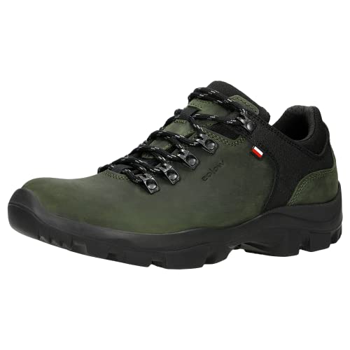 WOJAS - Trekkingschuhe für Herren | Bequeme Wanderschuhe | Herrenschuhe | Wetterfest Outdoorschuhe | Crazy Horse Leder | Grün- Schwarz 937787 Gr 42 von WOJAS