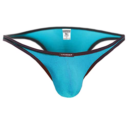 WOJOER Beun Stripe Mini Push Tanga, Beach and Underwear Stretch Bulg Thong eng anliegend, Natürlicher Push-Up für den Mann, Designer Clubwear vom Innovations-Label, Made IN Germany (eisblau, L) von WOJOER