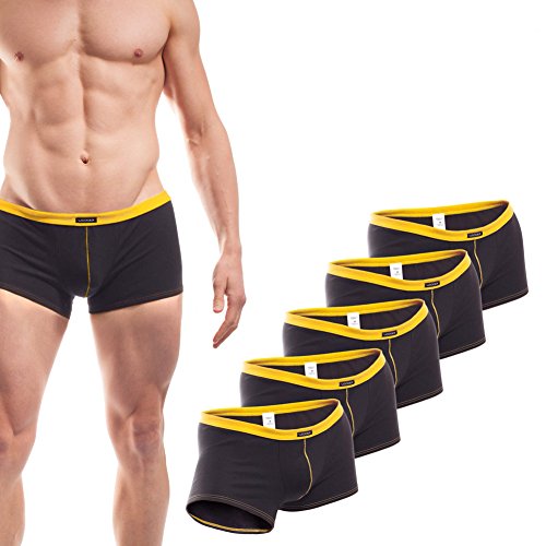 WOJOER Herren Boxer Shorts, Cotton Stretch Shorts eng anliegend, 5erPack schwarz-gelb, Designer Unterwäsche vom Innovations-Label, Made IN Germany von WOJOER
