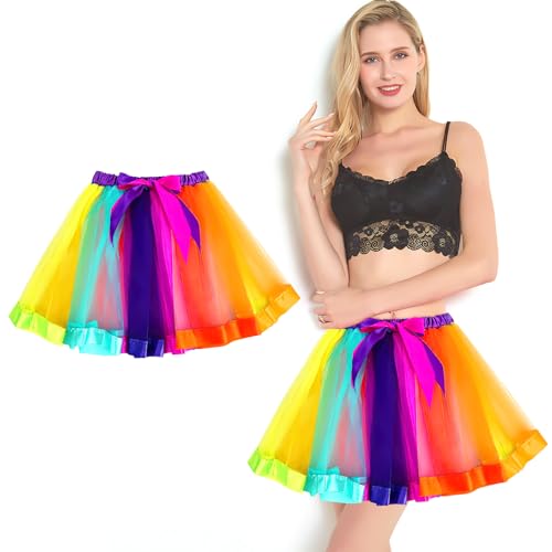 Damen Tüllrock Elastische Tüll Rock Prinzessin Ballettrock Unterrock Abendkleid mit Schleife Retro 80er Jahre Erwachsene Tüll Rock für Karneval Hochzeit Party Ballkleid Faschingkostüm von WOKICOR