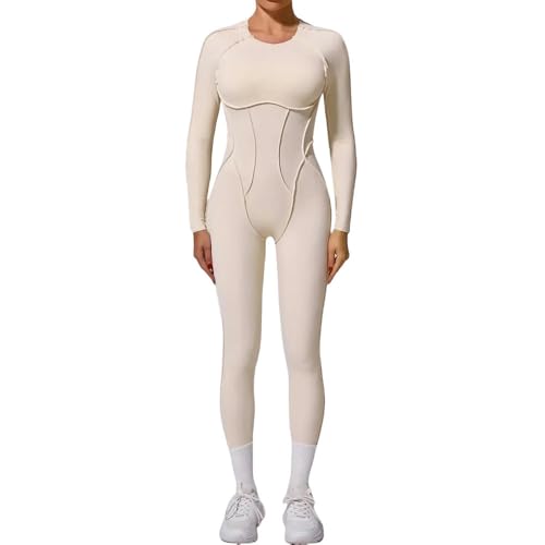 WOLEYUU Shapewear Nahtloser Yoga Bodysuit Sport Hip Heben EIN Stück Rückenloser Langarm Fitness Leggings Workout Sportswear-beige-m WOLEYUU Shapewear Nahtloser Yoga Bodysuit Sport Hip Heben EIN Stück Rückenloser Langarm Fitness Leggings Workout Sportswear-beige-m von woleyuu