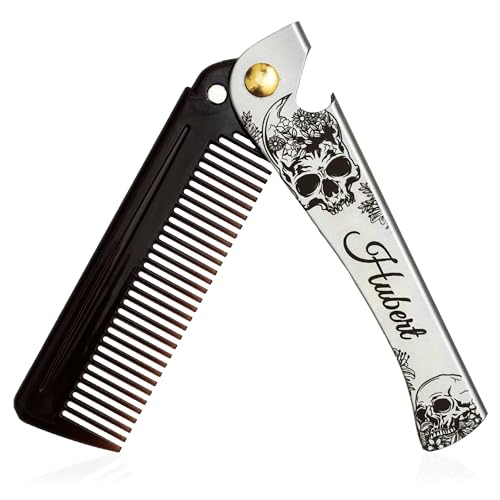 Totenkopf Bartkamm mit Gravur - La Catrina - Rockiges Geschenk für Biker und Rockfans - Edelstahl Bartkamm Männer personalisiert - Rockabilly Punkrock Gothic von WOLFSARTIG