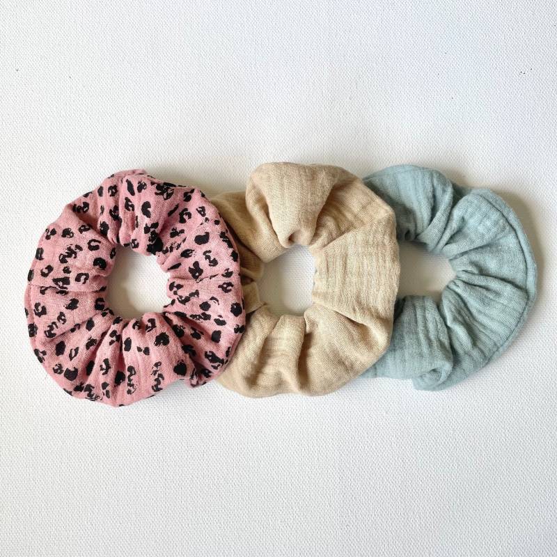 Scrunchie 3Er Set Musselin Altrosa Leo, Mint Uni, Sand Beige Uni Von Wolfskind von WOLFSKINDde
