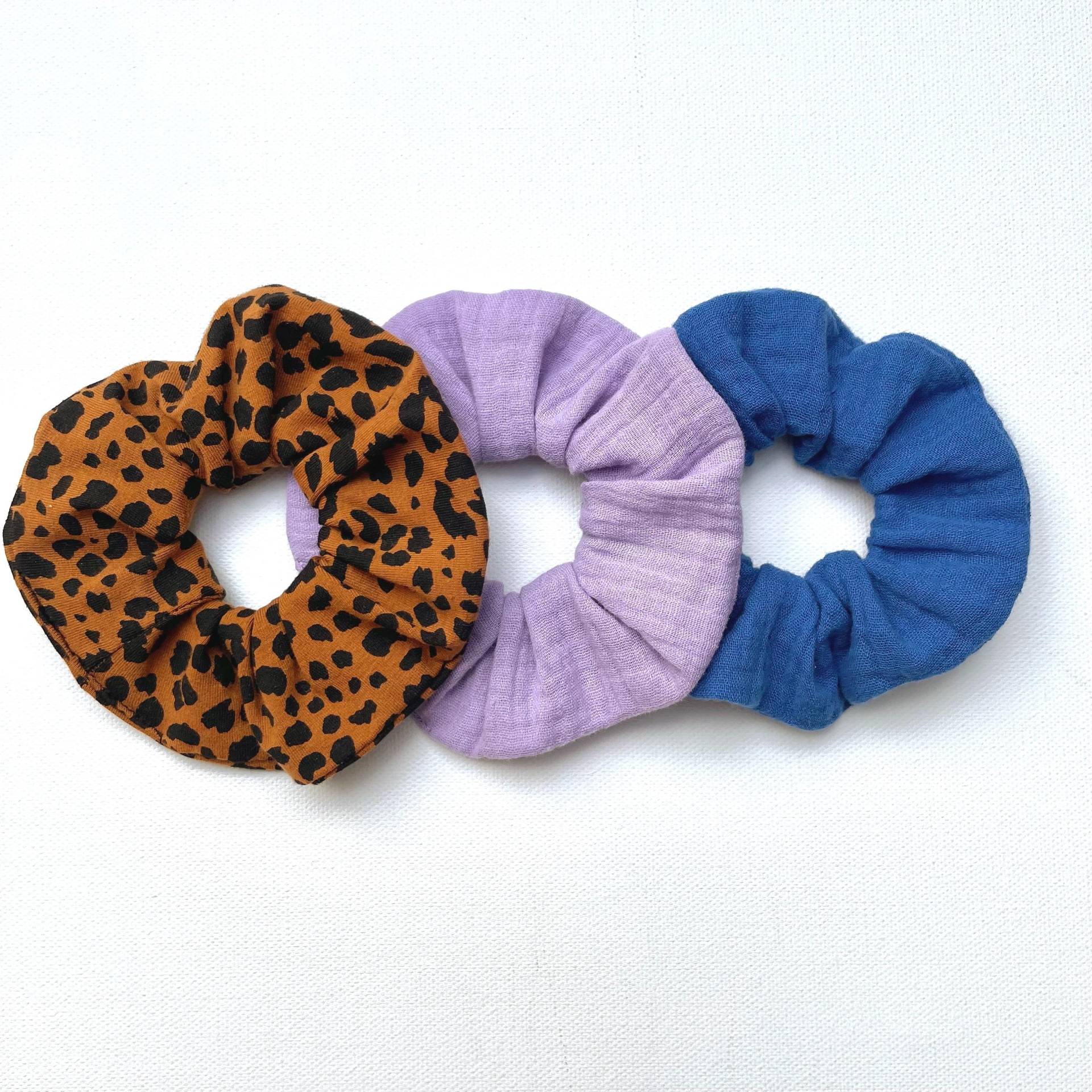 Scrunchie 3Er Set | Musselin Flieder Blau Jersey Ocker Leo Von Wolfskind von WOLFSKINDde