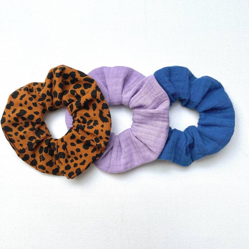 Scrunchie 3Er Set | Musselin Flieder Blau Jersey Ocker Leo Von Wolfskind von WOLFSKINDde