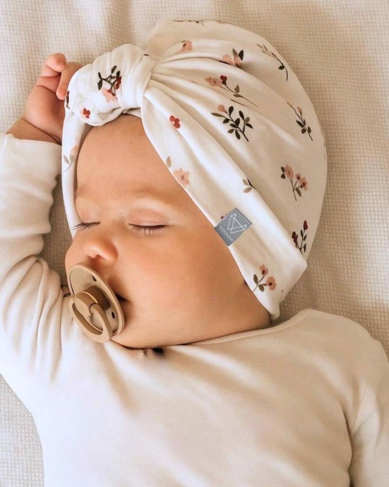 Turbanmütze Creme Blümchen | Geblümt Mit Knoten Oder Schleife Für Kinder Und Damen Von Wolfskind von WOLFSKINDde