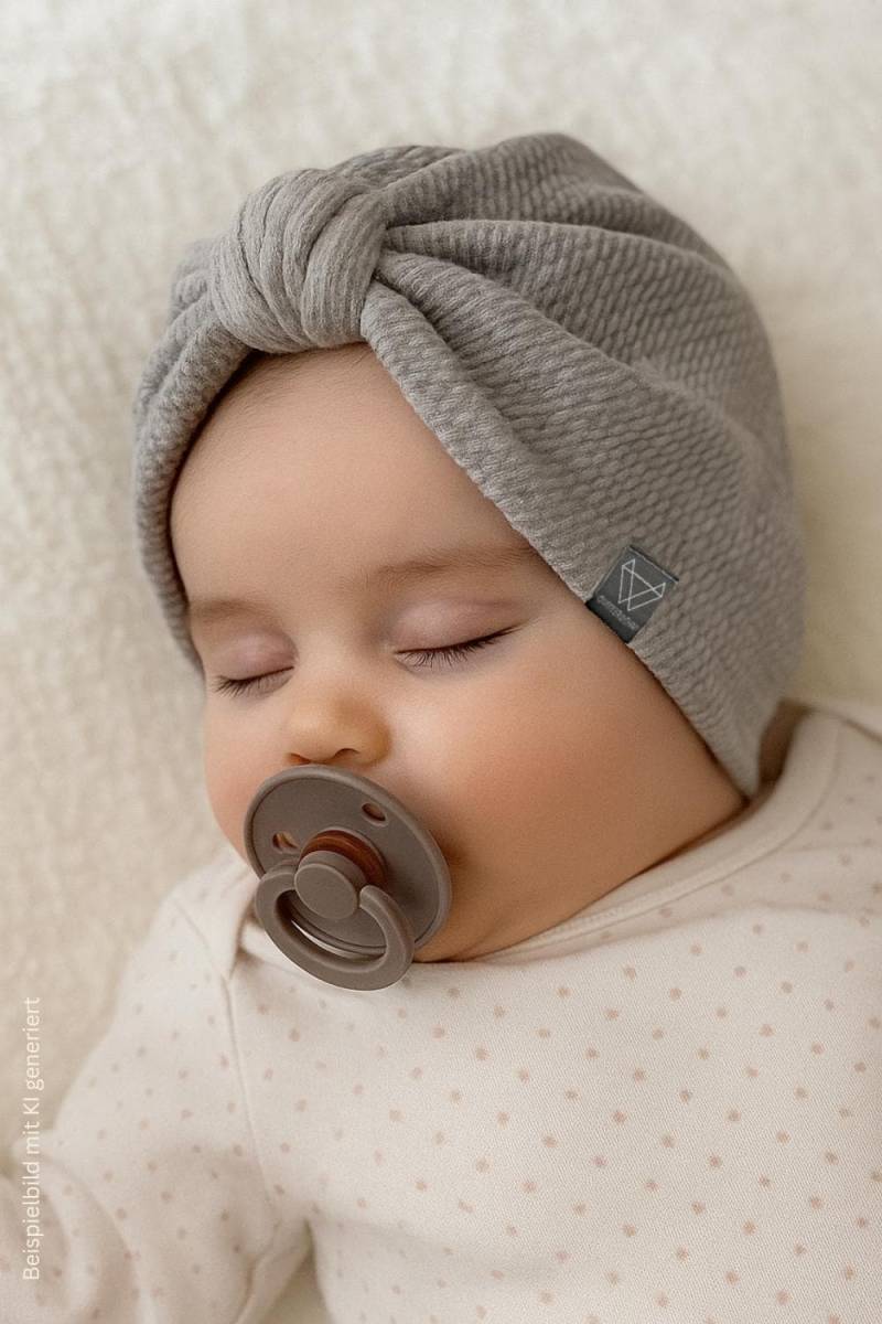 Turbanmütze Grau Meliert | Waffelstruktur Mit Knoten Oder Schleife Für Kinder Und Damen Von Wolfskind von WOLFSKINDde