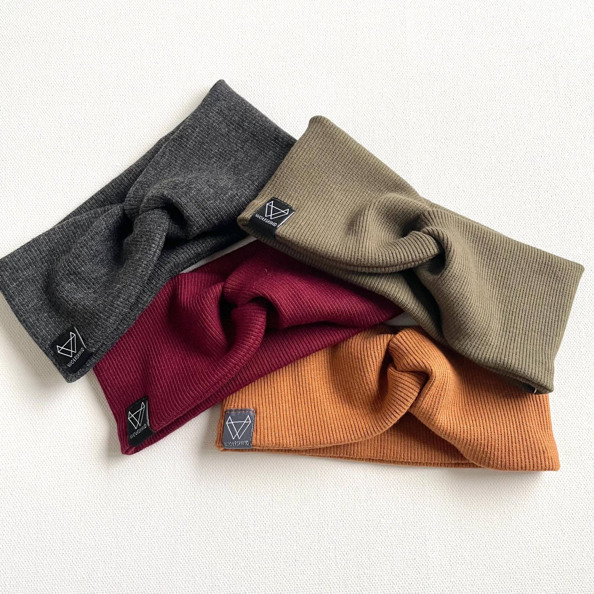 Twisthaarband | Haarband Stirnband Leo Olivegrün Bordeaux Anthrazit Meliert Ocker Rib Ripp| Uni Von Wolfskind von WOLFSKINDde