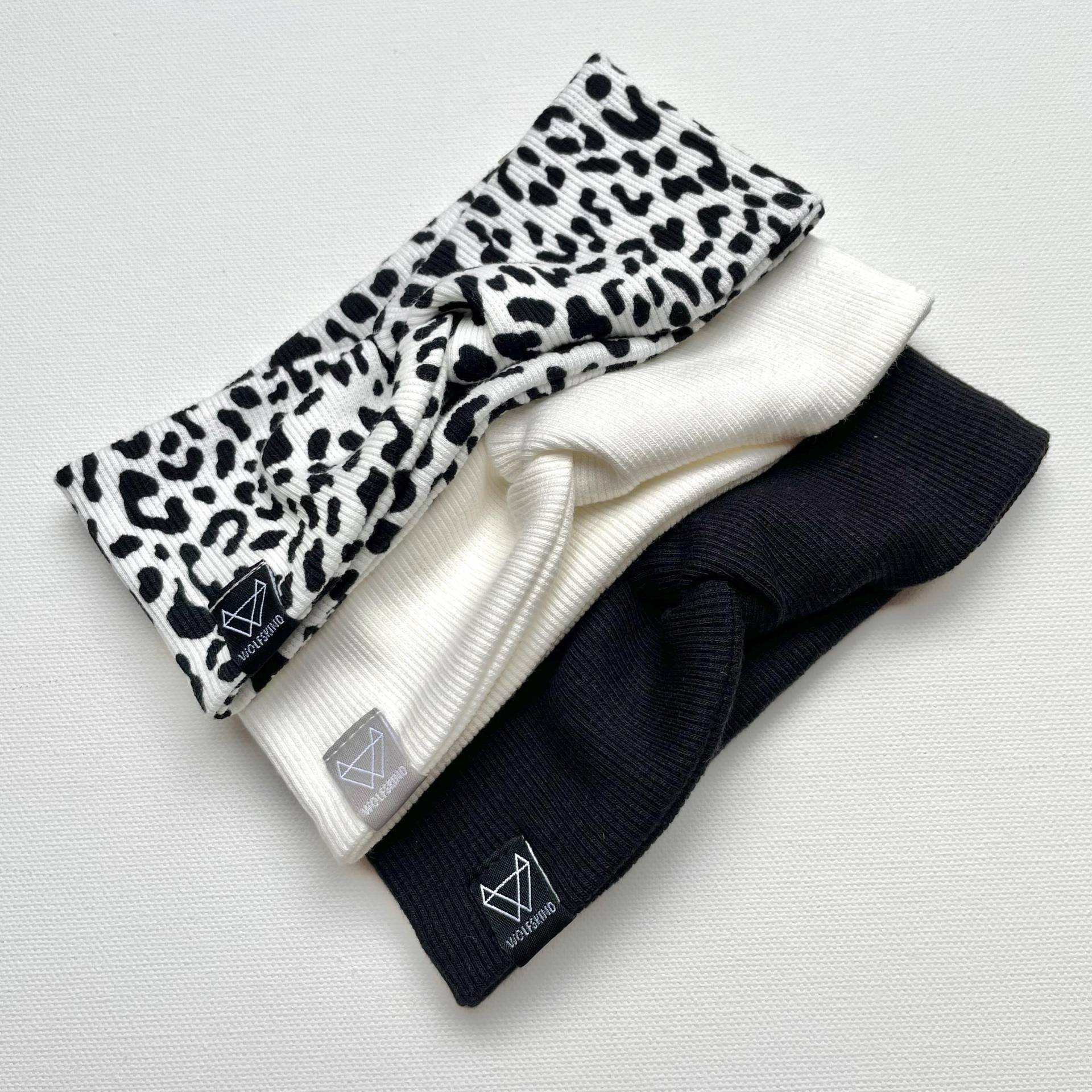 Twisthaarband | Haarband Stirnband Leo Schwarz Weiß Rib Ripp Für Mädchen Und Damen Uni Von Wolfskind von WOLFSKINDde