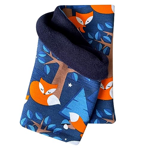 Wollhuhn Mädchen/Damen/Jungen Warmer Schlupfschal/Halstuch Innen Fleece Gefüttert Viele Motive Winter Übergangszeiten (Nightfox Dunkelblau/Orange) von Wollhuhn