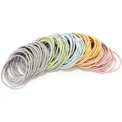 WOLMIK 100 Stück Haargummis Mädchen, 4.5 cm Zopfgummis Mädchen, Ohne Metall Haargummis Mehrfarbig Haarbänder, Pferdeschwanz Inhaber Haarschmuck, 2 mm Elastisch Haargummis für Mädchen Mann Frauen von WOLMIK