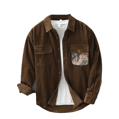 Frühling Herbst männer Cord Baumwolle Gedruckt Strickjacke Shirt Für Männer Langarm Revers Casual Lose Tasche Tops 11-M6938-01 M von WOLONG