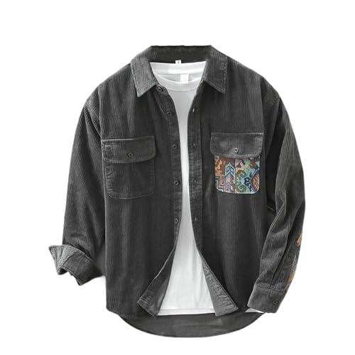 Frühling Herbst männer Cord Baumwolle Gedruckt Strickjacke Shirt Für Männer Langarm Revers Casual Lose Tasche Tops 11-M6938-03 S von WOLONG