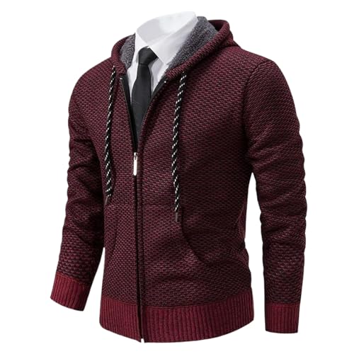 Herren-Trend im Herbst und Winter Plus Fleece-gepolsterter Strick-Cardigan 8929-Wine red M von WOLONG