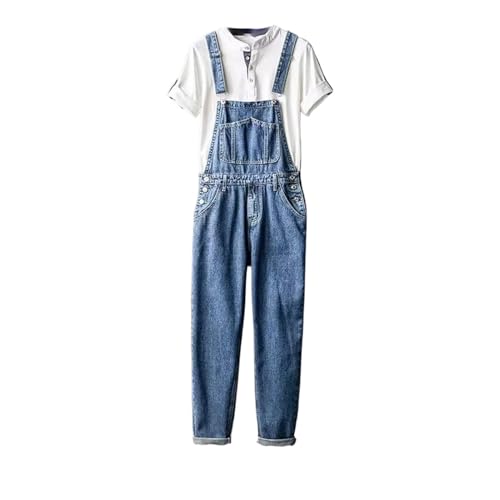 WOLONG Retro-Herren-Jeans Latzhose locker hellblaue Freizeit-Cargohosen Streetwear Hip-Hop-Denim-Jumpsuits Light Blue M von WOLONG