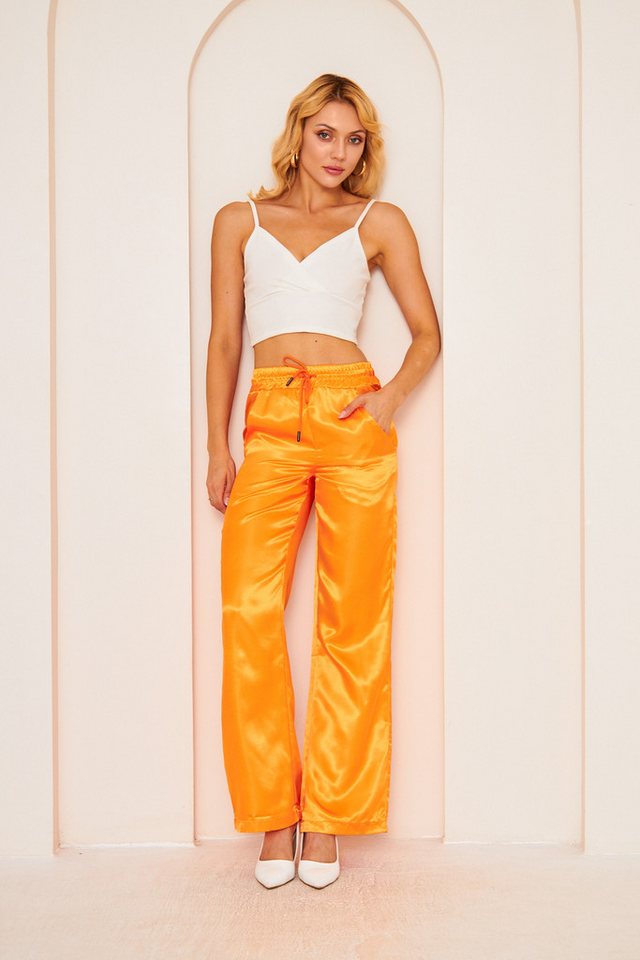 WOMAN VISION 5-Pocket-Jeans Damen Satin-Hochtaillenhose mit Taschen und Bindungsdesign - Orange Sa von WOMAN VISION