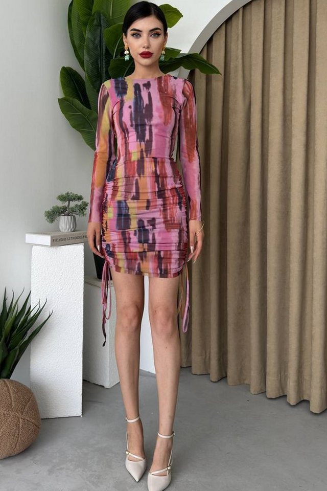 WOMAN VISION Abendkleid Damen Digitaldruck Netzgefüttertes Gerafftes Kleid 325 von WOMAN VISION