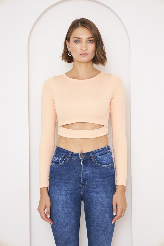 WOMAN VISION Blusentop Damen Baumwoll Rundhals Langarm Orange Crop Bluse mit Dekolleté-Detail von WOMAN VISION