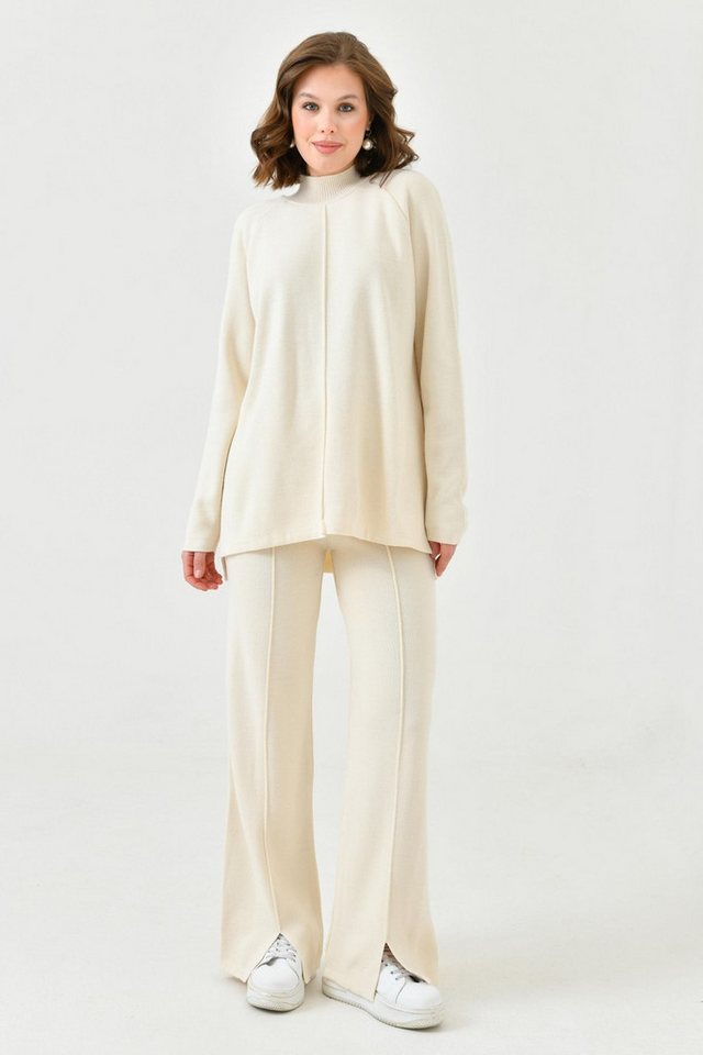 WOMAN VISION Blusentop Damen Hoher Hals Rippstrick Pullover und High-Waist Hose Set in Burgun von WOMAN VISION