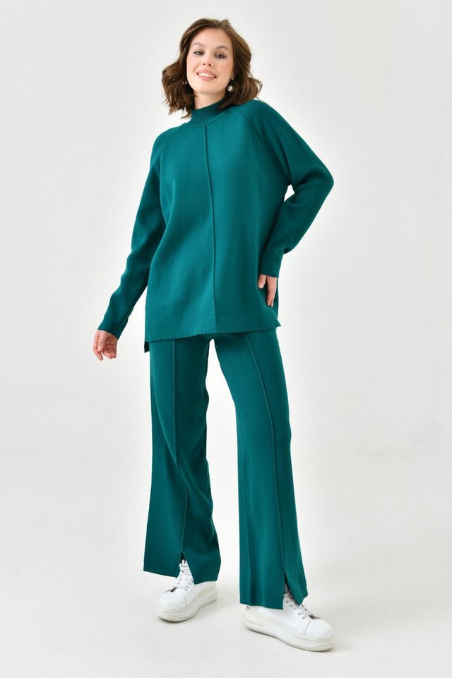 WOMAN VISION Blusentop Damen Hoher Hals Rippstrick Pullover und High-Waist Hose Set in Burgun von WOMAN VISION