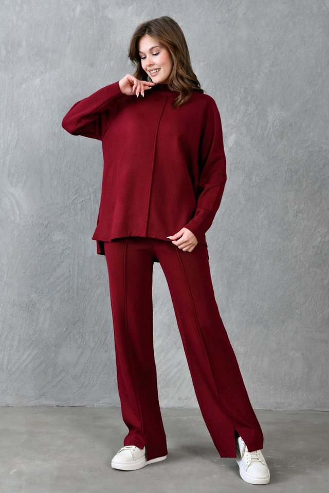 WOMAN VISION Blusentop Damen Hoher Hals Strickstoff Langarm Burgunder Pullover und Hohe Taill von WOMAN VISION