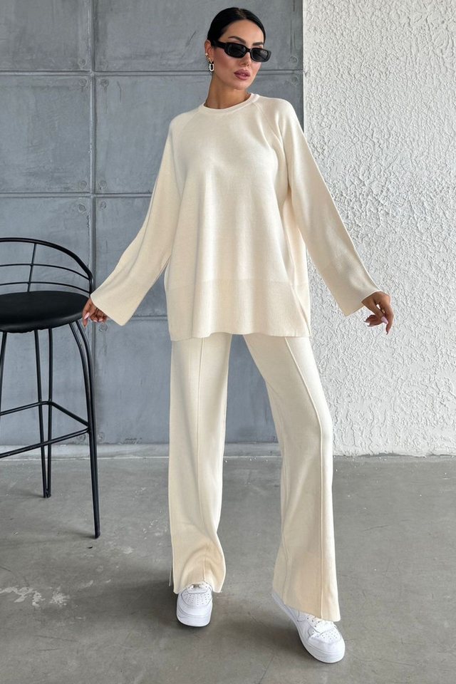 WOMAN VISION Blusentop Damen Navy Strickhose und Oversize-Pullover Set mit Schlitz-Design - 1 von WOMAN VISION