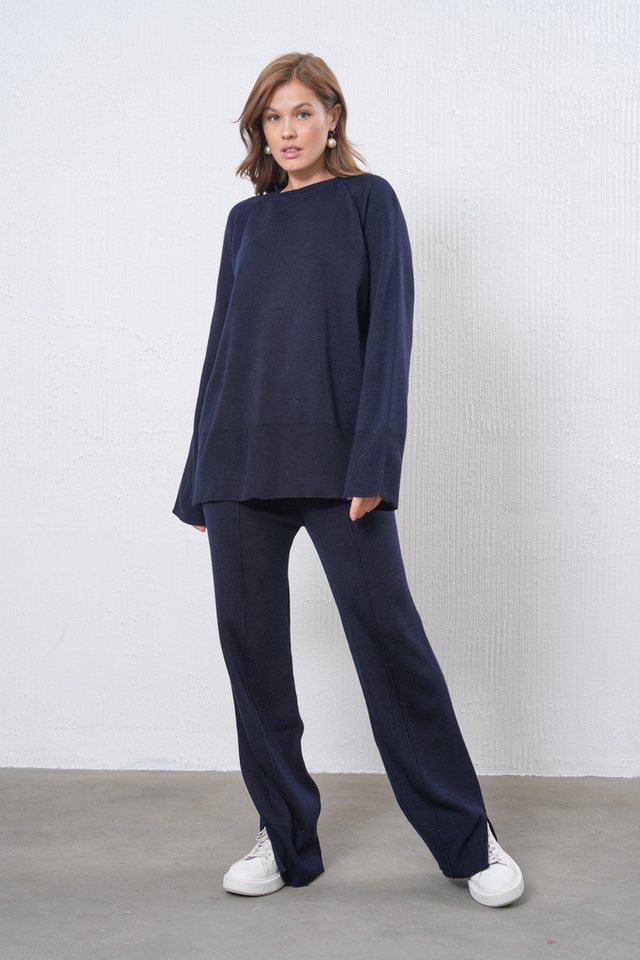 WOMAN VISION Blusentop Damen Navy Strickhose und Oversize-Pullover Set mit Schlitz-Design - 1 von WOMAN VISION