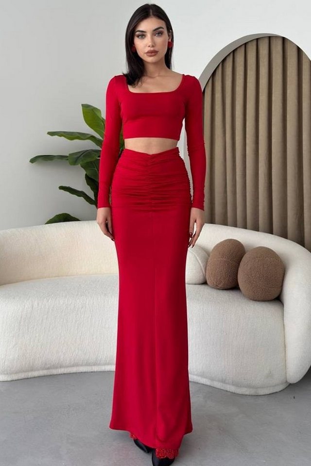 WOMAN VISION Blusentop Damen Schwarze Sandy Stoff U-Ausschnitt Crop Bluse Hohe Taille Gerafft von WOMAN VISION