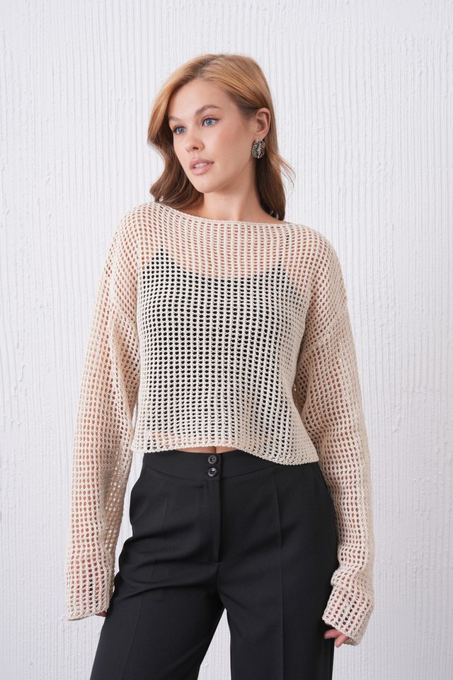 WOMAN VISION Blusentop Damen Strickmuster Langarm Crop Bluse 3200 von WOMAN VISION