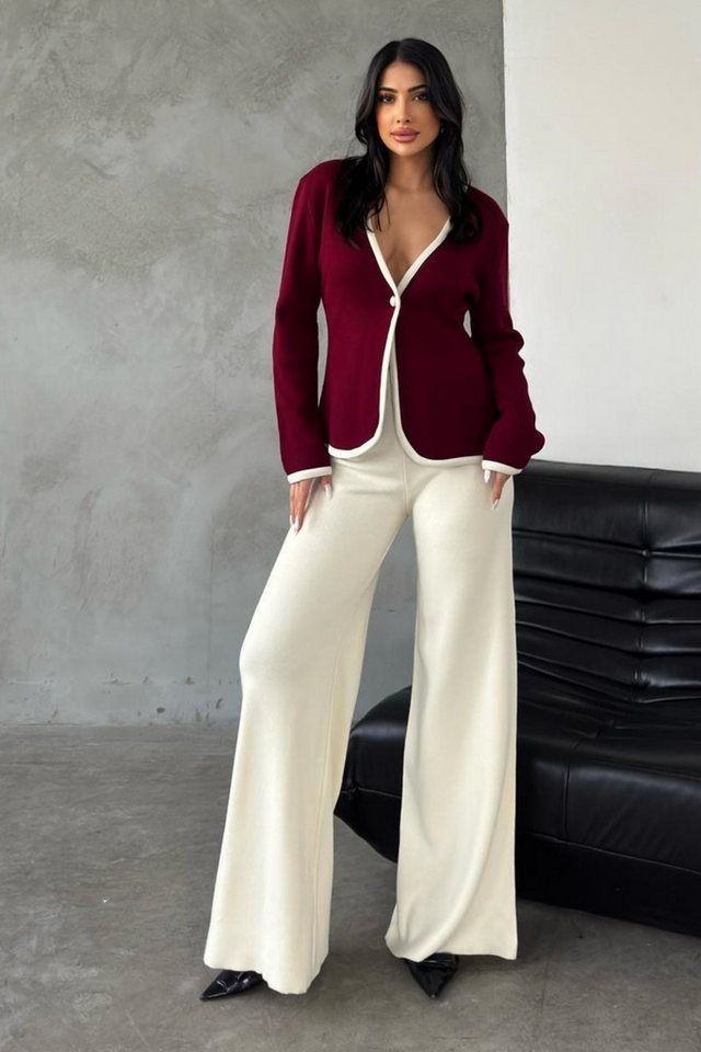 WOMAN VISION Blusentop Schwarze High-Waist-Hose und V-Ausschnitt-Ärmelloses Ecru-Pullover-Set von WOMAN VISION