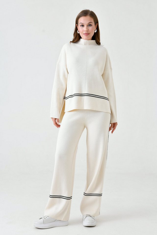 WOMAN VISION Blusentop Schwarzer, flexibler Strickpullover mit Streifendesign in Übergröße un von WOMAN VISION