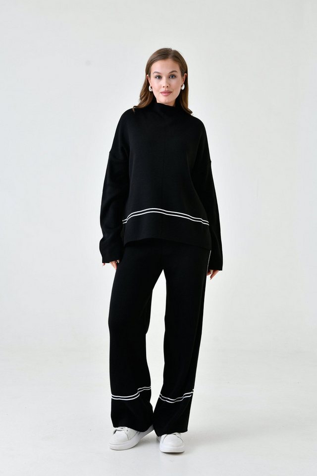 WOMAN VISION Blusentop Schwarzer, flexibler Strickpullover mit Streifendesign in Übergröße un von WOMAN VISION