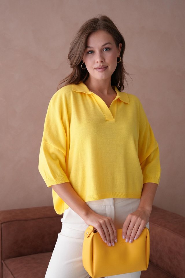 WOMAN VISION Blusentop Übergroße Gelbe Crop Polo Hals Bluse - UK 002 von WOMAN VISION